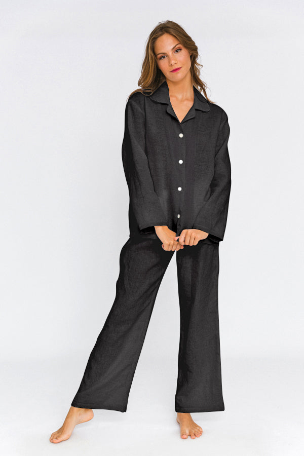 Women s linen pajamas jet black Linenshed