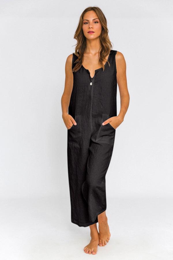 Women s linen jumpsuit jet black Ema