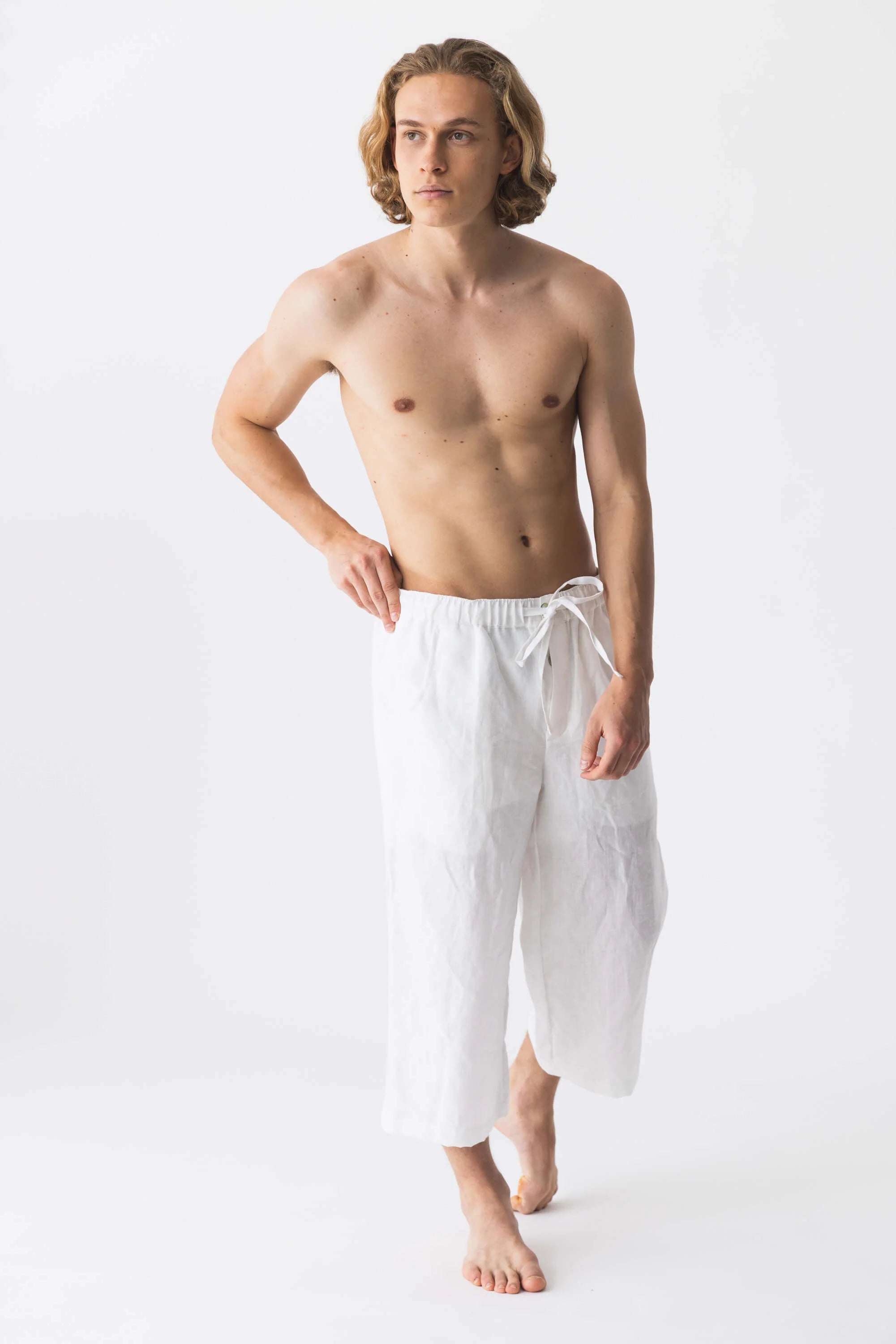 Cropped linen pants white Adriano