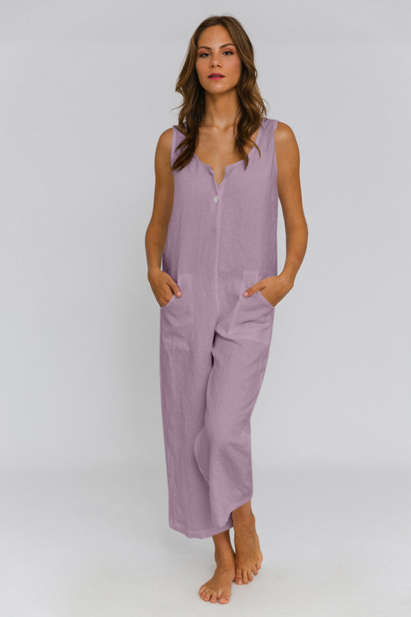 Women s linen jumpsuit lilac Ema