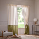 Custom Linen Curtain with contrasted ruffle - green olive