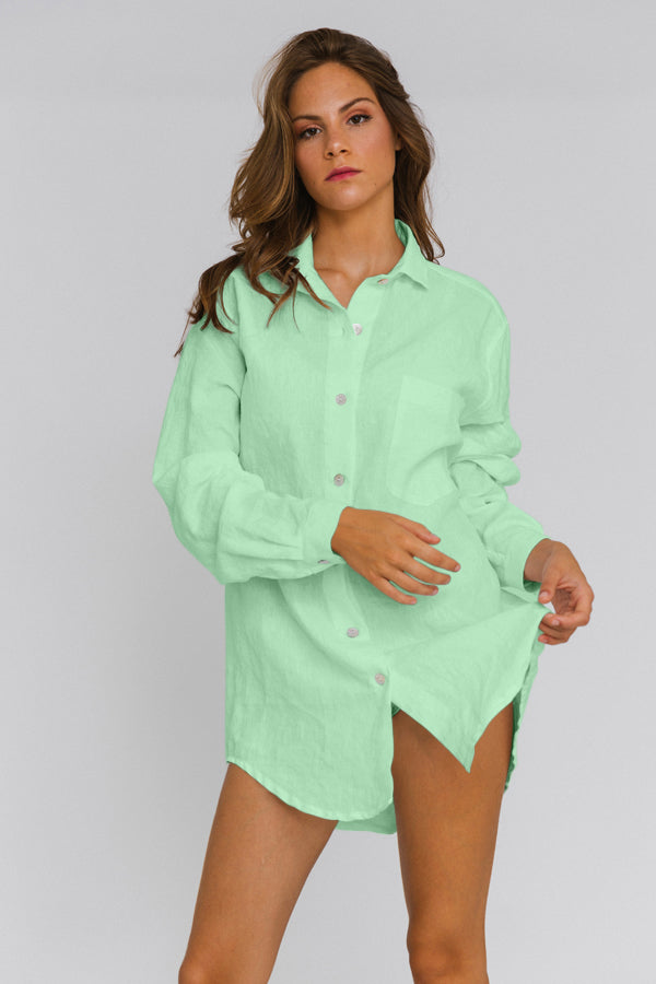 Linen boyfriend's shirt for women mint green | Linenshed Linen boyfriend's shirt for women mint green | Linenshed