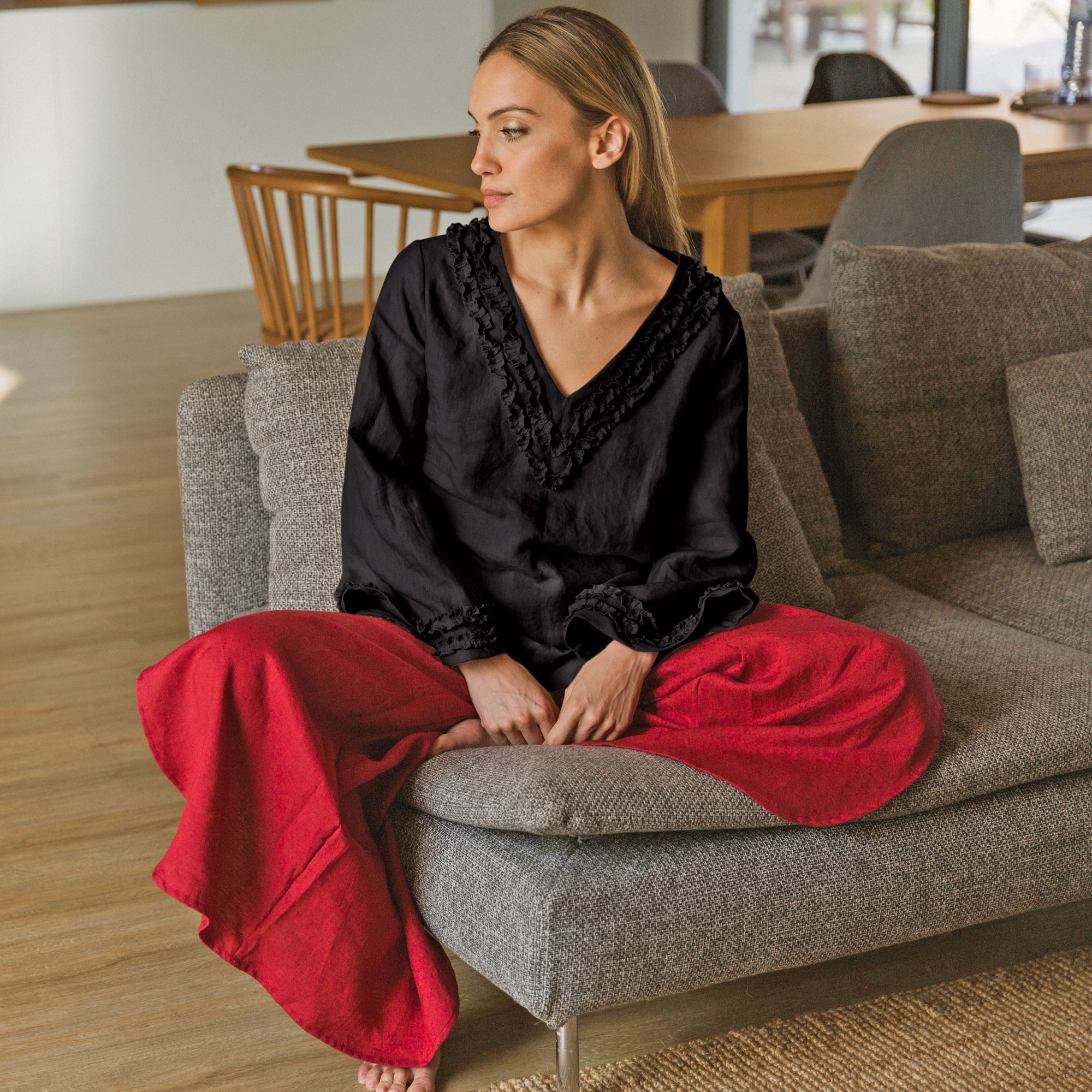 Short Ruffled Linen Night Dress