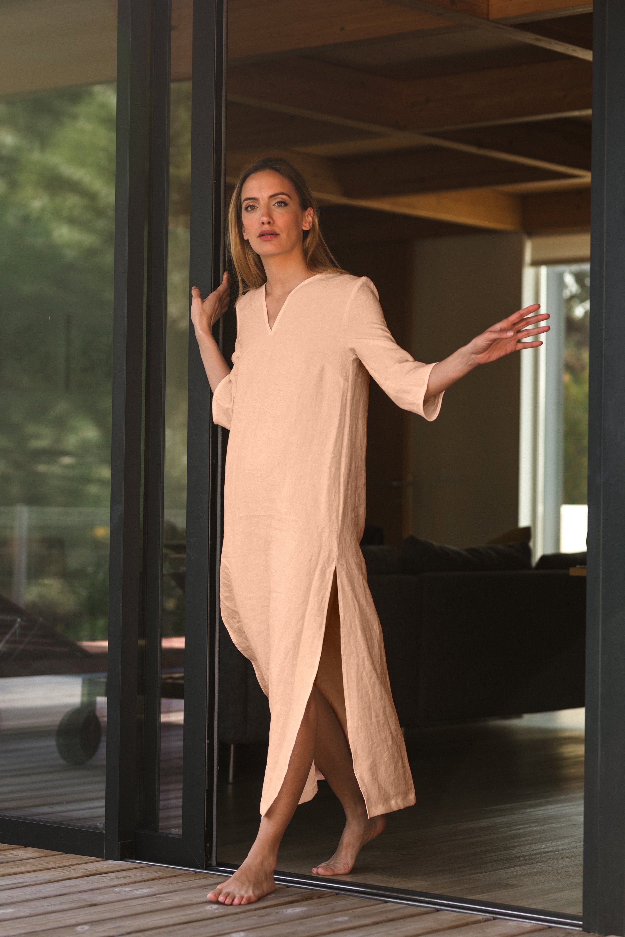 Long linen tunic dress pink | Linenshed