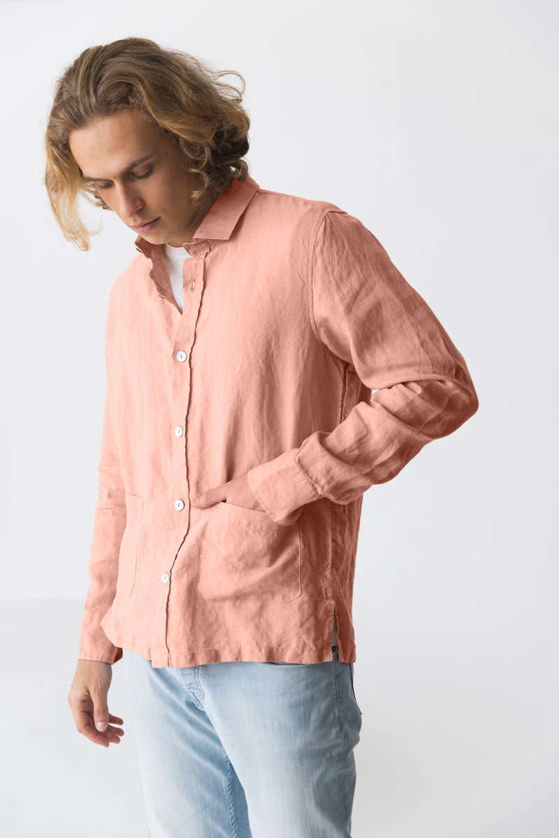 Chemise veste en lin lavé “Cristiano” rose 