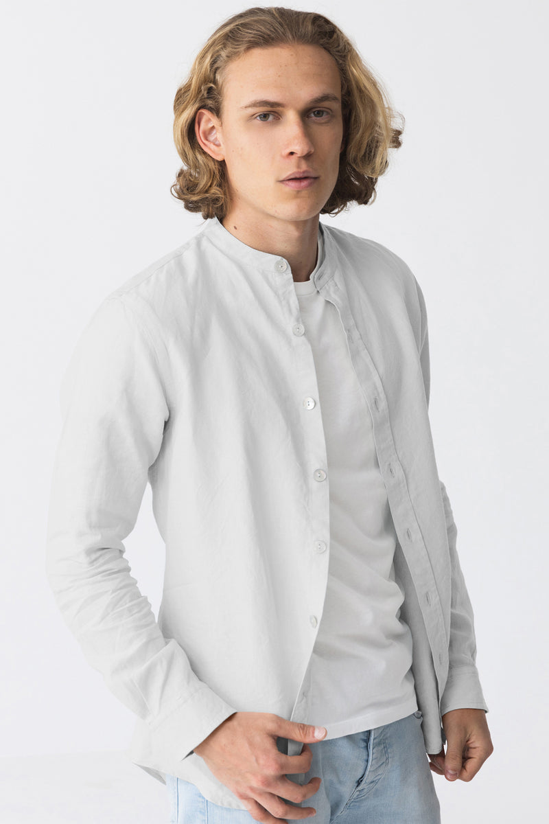 Chemise en lin col mao “Natanael” Blanc Optique