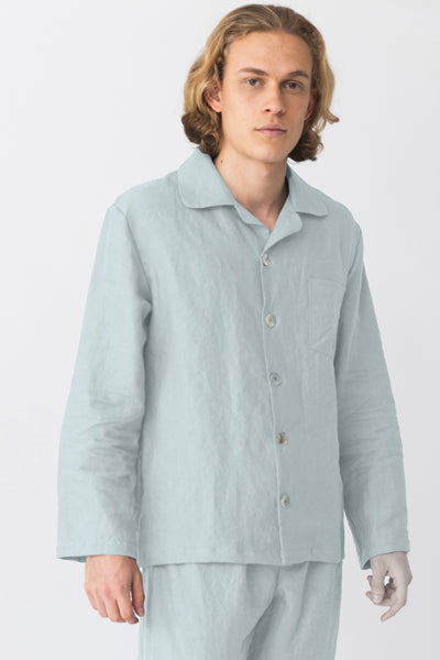 Veste de Pyjama homme en lin lavé Bleu glacier