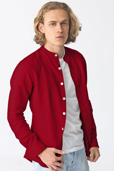 Chemise en lin col mao “Natanael” Bordeaux 