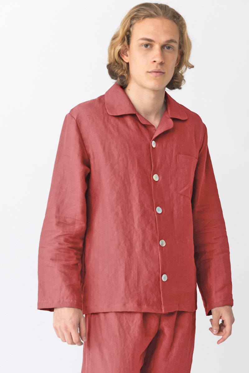 Veste de Pyjama homme en lin lavé Brique