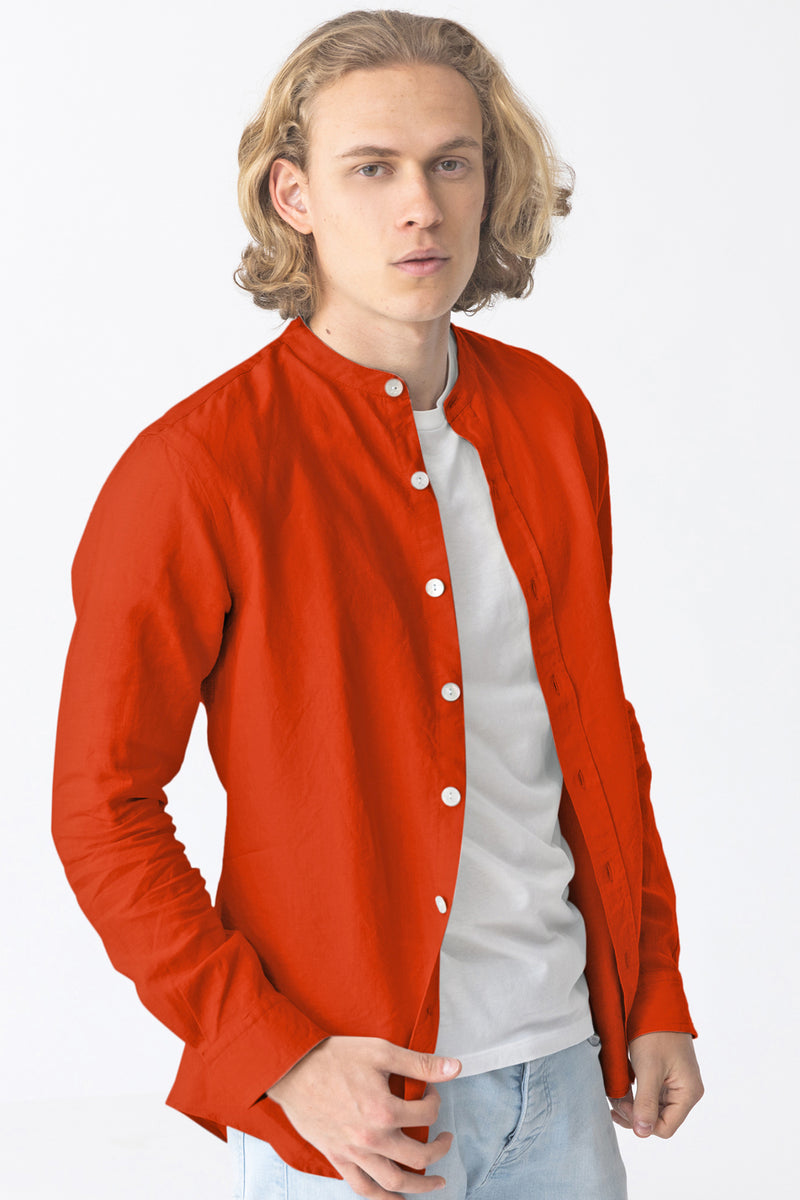 Chemise en lin col mao “Natanael” Corail 