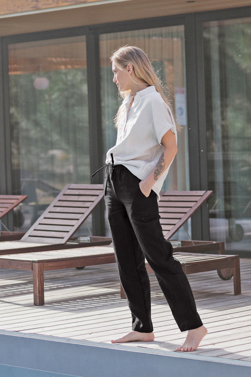 Pantalon décontracté pour femme en lin Encre Noire