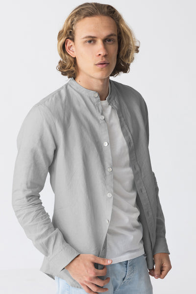 Chemise en lin col mao “Natanael” Gris 
