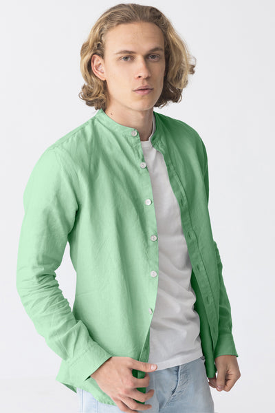 Chemise en lin col mao “Natanael” Vert Menthe 