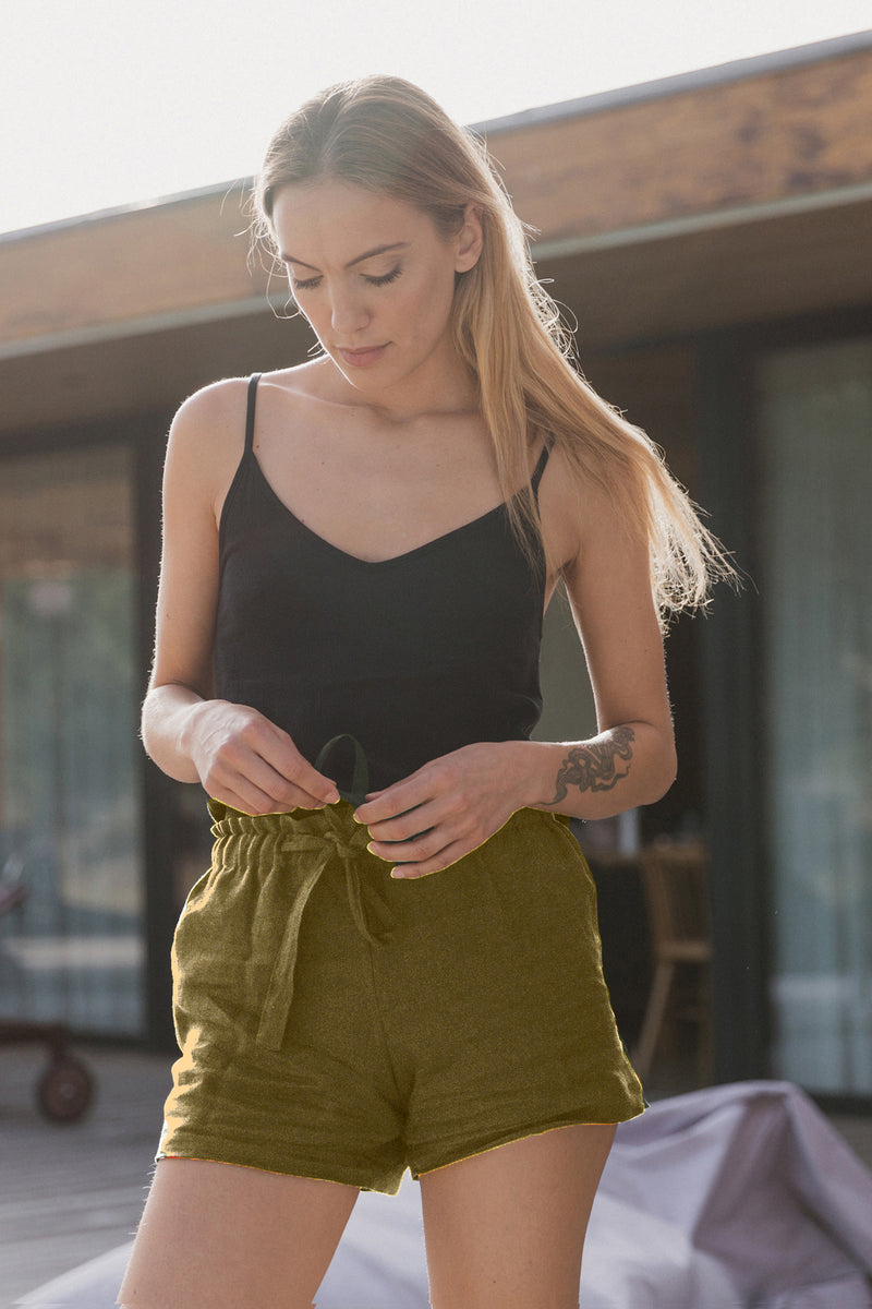 Short en lin doux « Luana » Olive Verte