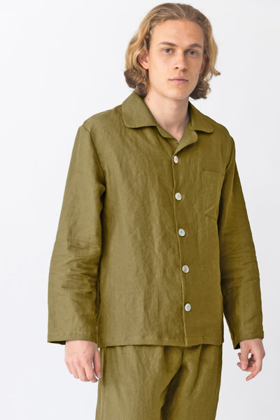 Veste de Pyjama homme en lin lavé Vert Olive