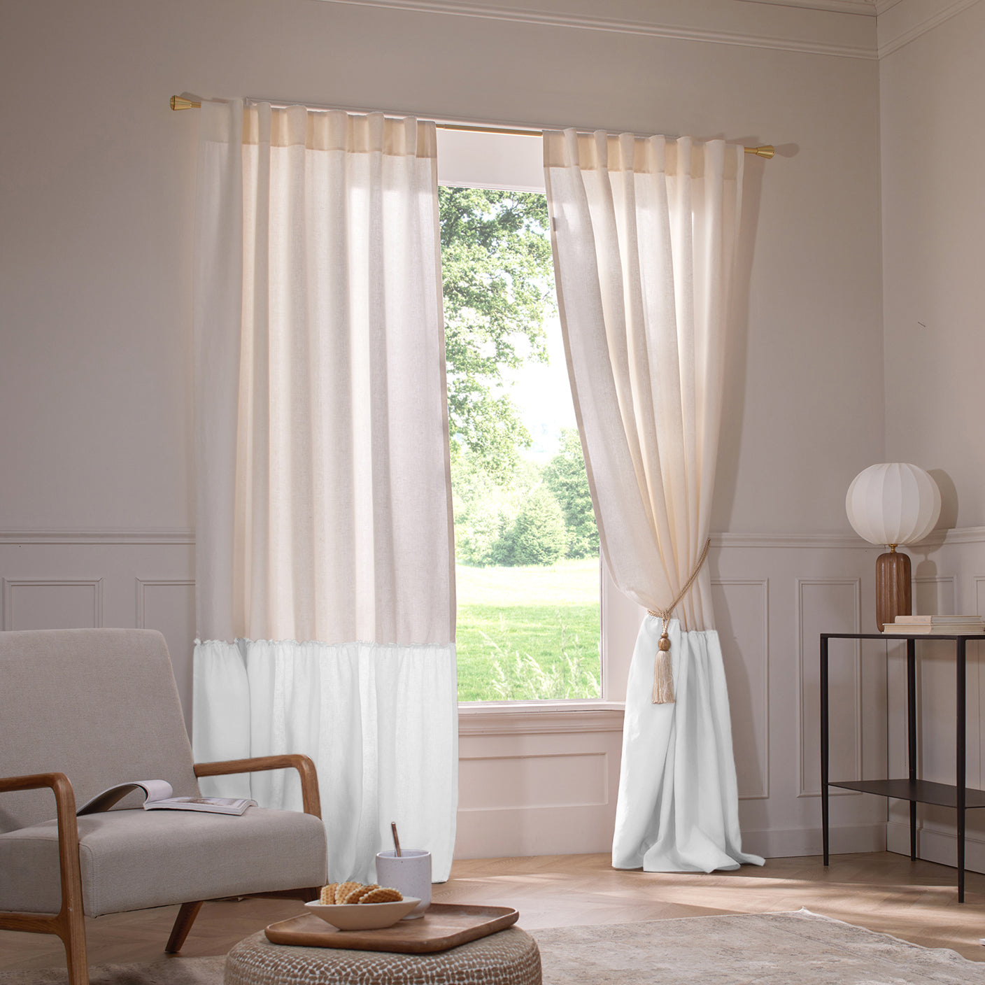 Linen Window Curtain with contrasted ruffle white | Linenshed