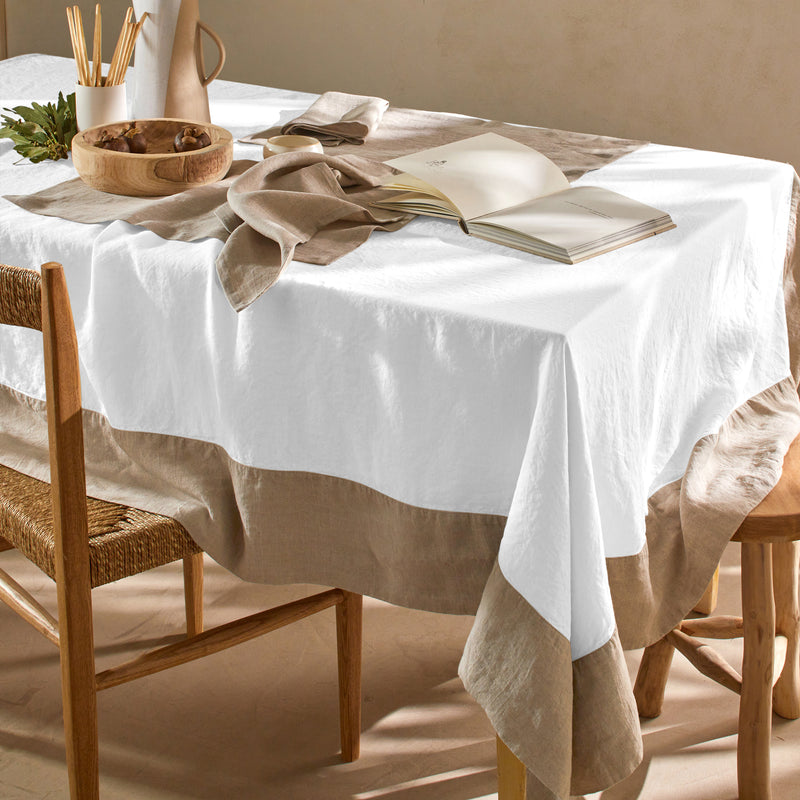 Nappe Pure Lin avec bordure contrastée blanc optique