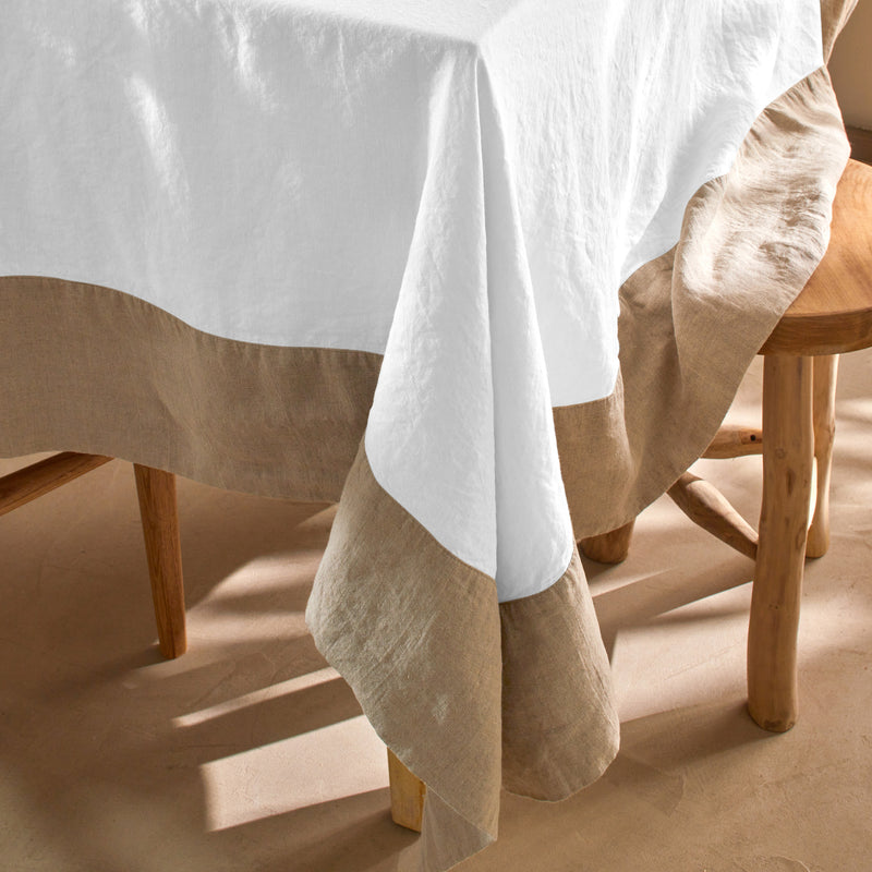 Nappe bicolore en lin lavé blanc optique