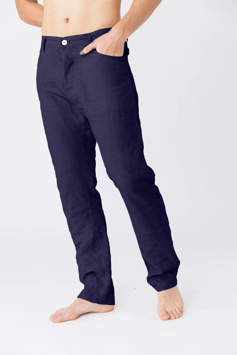 Pantalon en lin, style Jeans "Flavio" bleu nuit