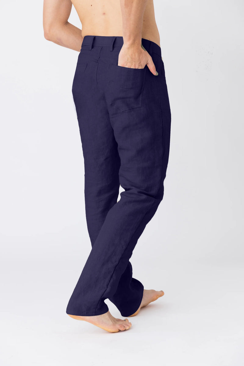 Pantalon en lin lavé “Flavio” bleu nuit