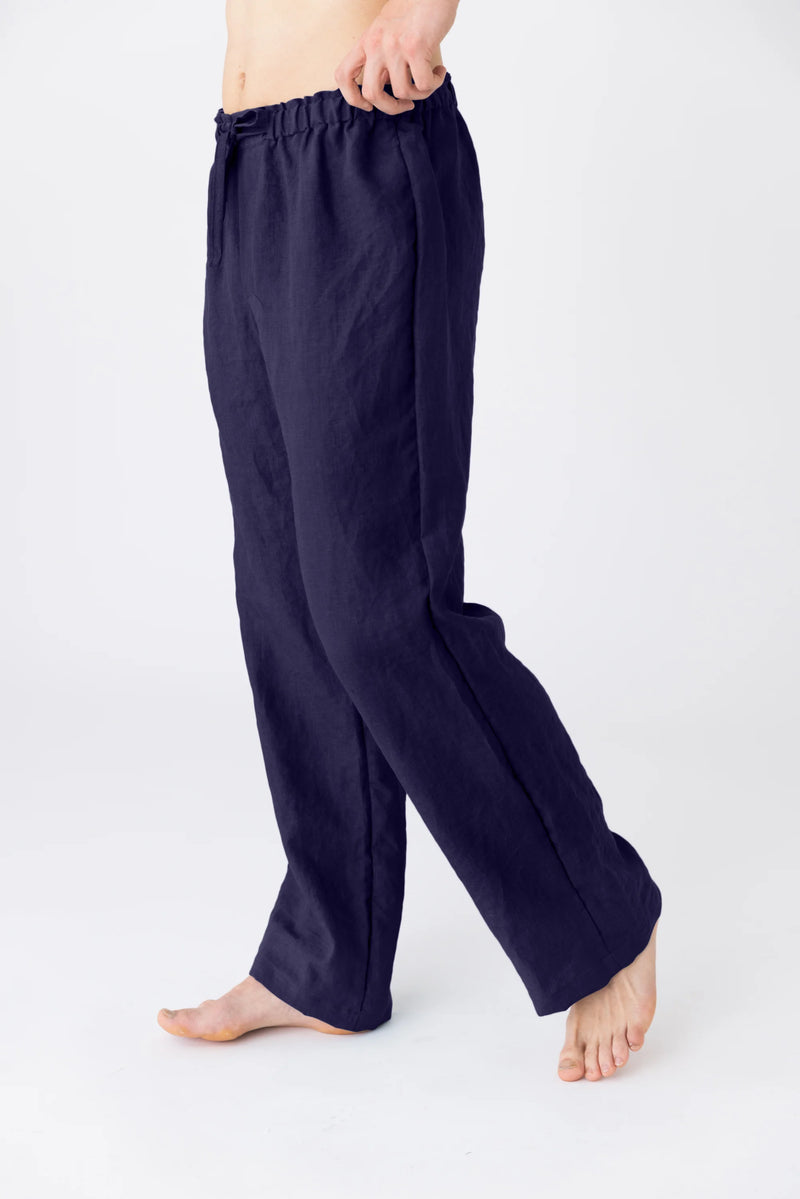 Pantalon de pyjama homme en lin lavé bleu nuit