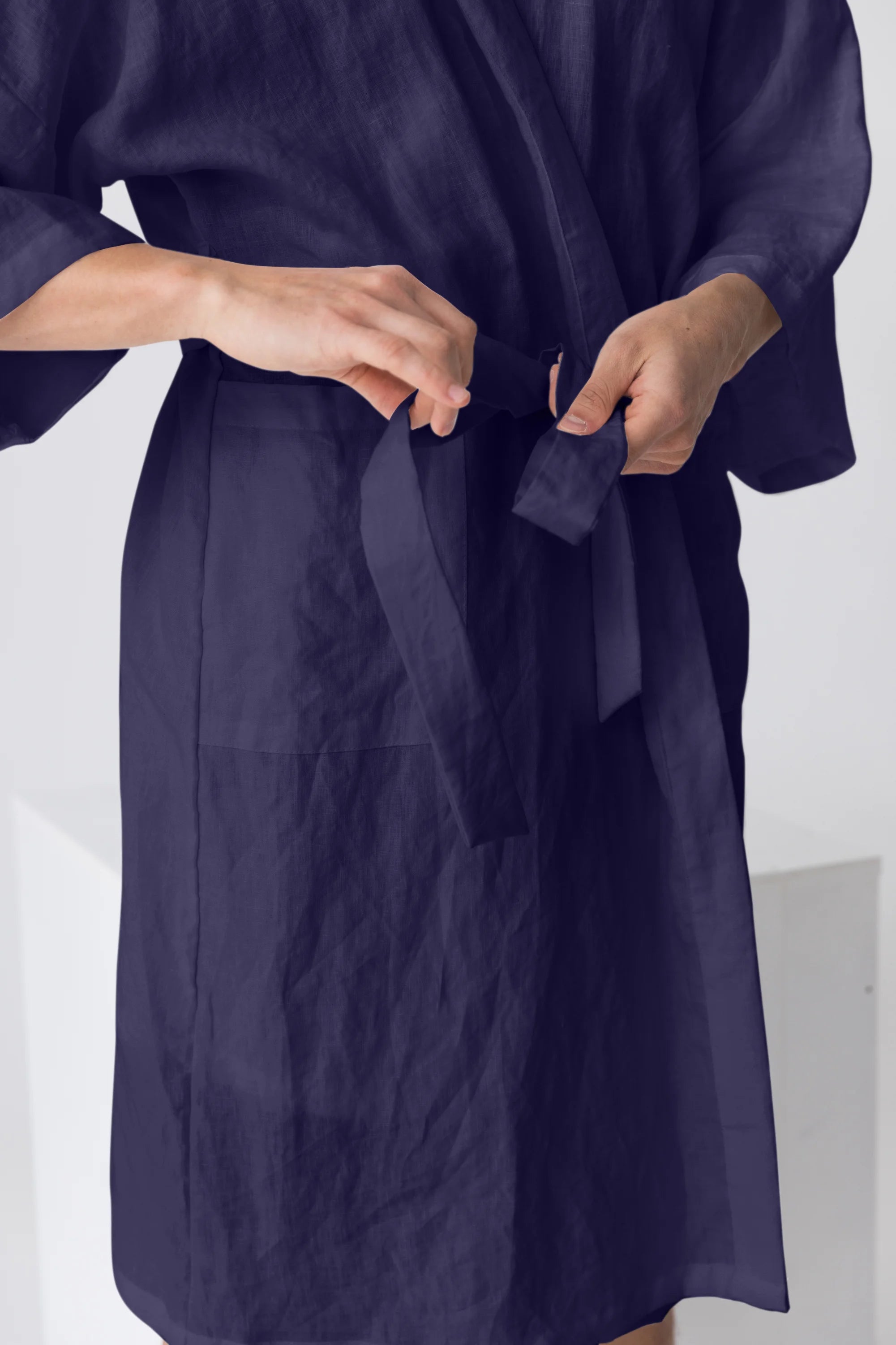 Linen kimono robe night blue