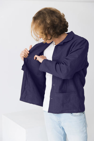 Veste homme décontractée en Lin bleu nuit