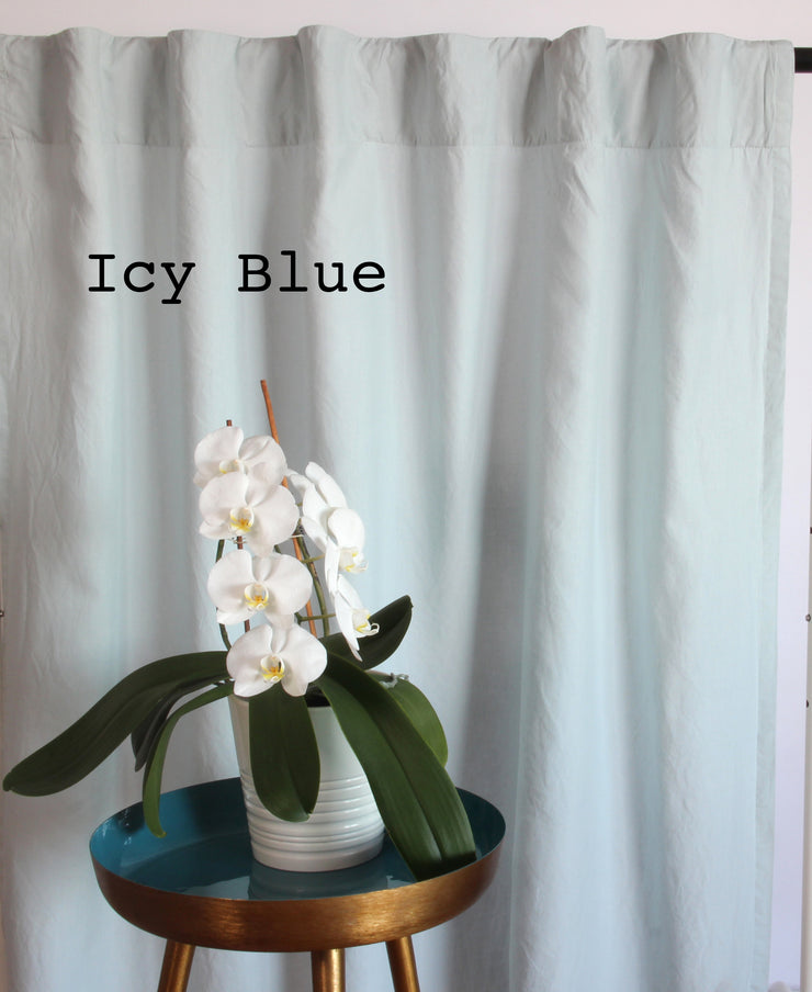 Ruffles Linen Curtain Icy Blue
