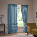 Custom ruffles linen window curtain french blue - Waterfall
