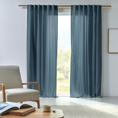 Rideau en lin drapé sur mesure Bleu Français