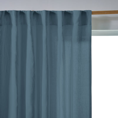 Rideau lin lavé non doublé sur mesure Bleu Français