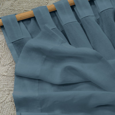 Rideau non doublé en lin sur mesure Bleu Français à pattes cachées