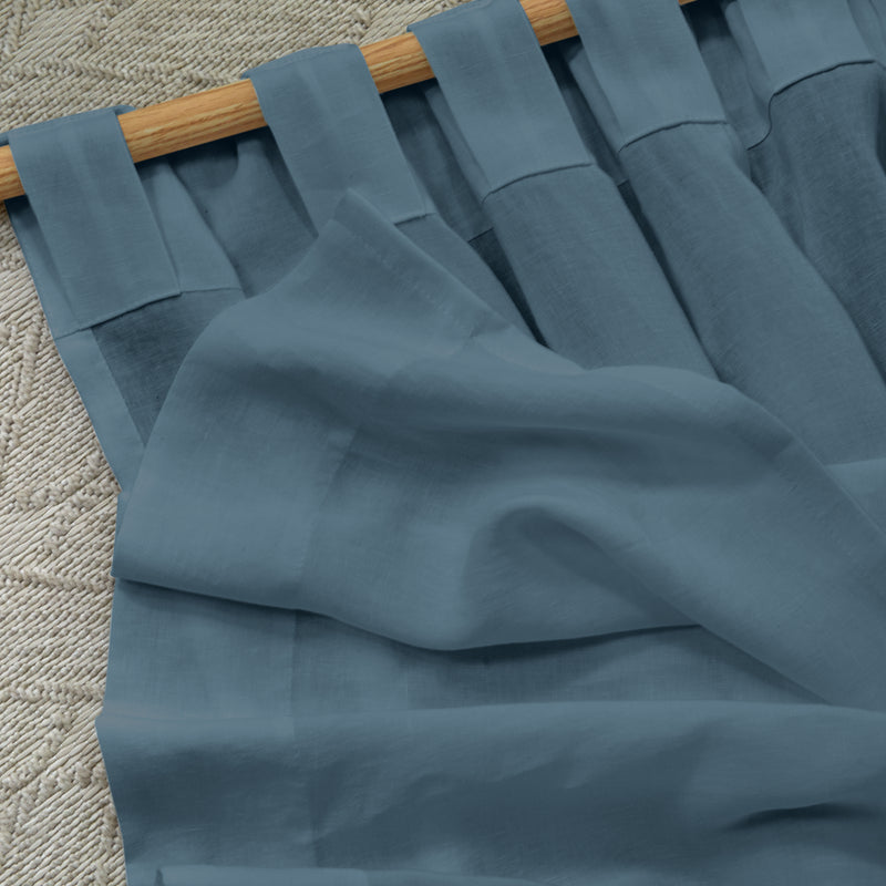 Rideau non doublé en lin sur mesure Bleu Français à pattes cachées
