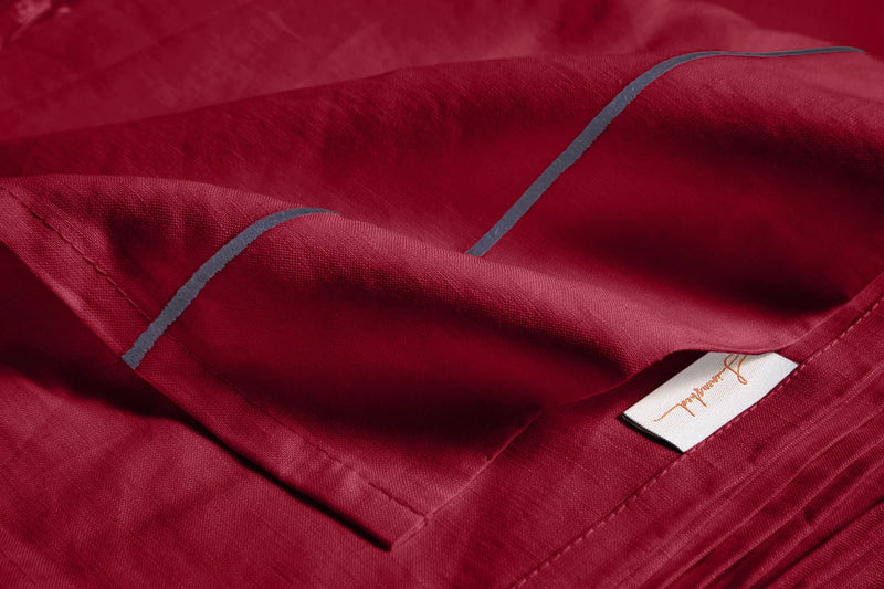 Drap plat en lin brodé avec bourdon Bordeaux