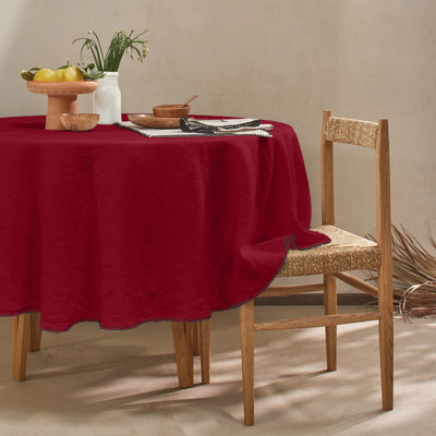 Nappe ronde en lin avec point de cheval bordeaux