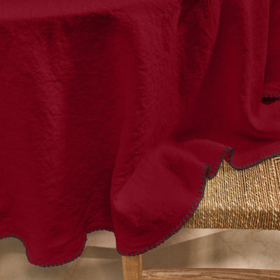 Nappe en lin ronde avec point de cheval bordeaux