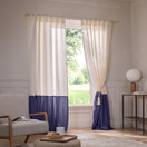 Custom Linen Curtain with contrasted ruffle - night blue