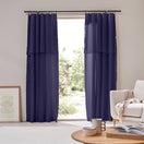 Custom-made Linen Curtain panel with bourdon edge - Night blue