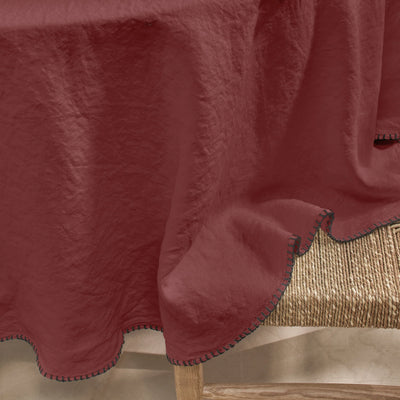 Nappe en lin ronde avec point de cheval rouge brique