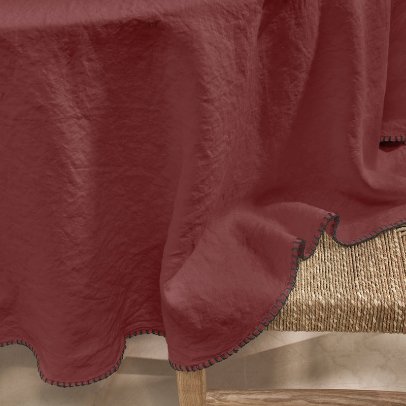 Nappe en lin ronde avec point de cheval rouge brique