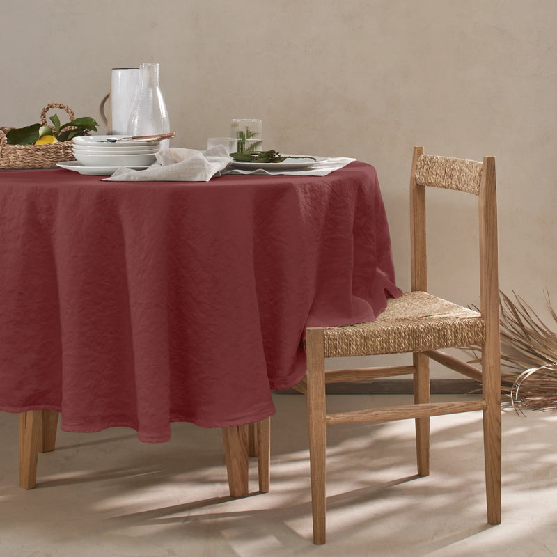 Nappe en lin lavé ovale sur mesure rouge brique