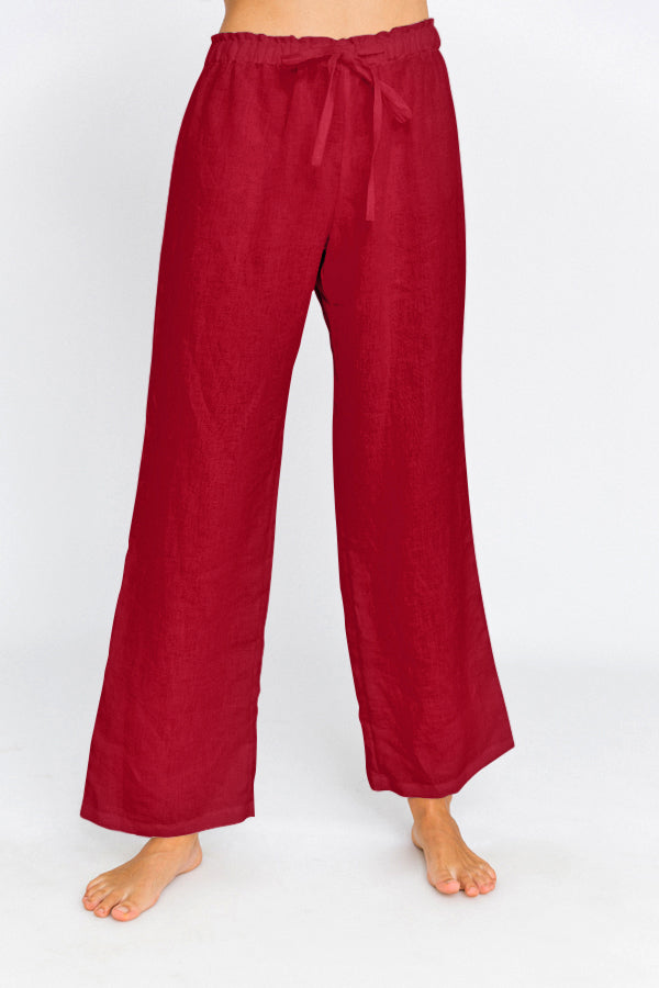 Pantalon de pyjama en lin lavé Bordeaux 