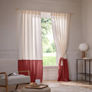 Linen Window Curtain with contrasted ruffle - red brick