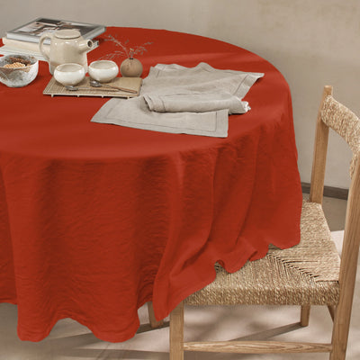 Nappe ronde en lin ajouré corail
