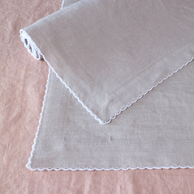 Crochet-edged napkin sets.