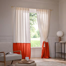 Linen Window Curtain with contrasted ruffle  - coral