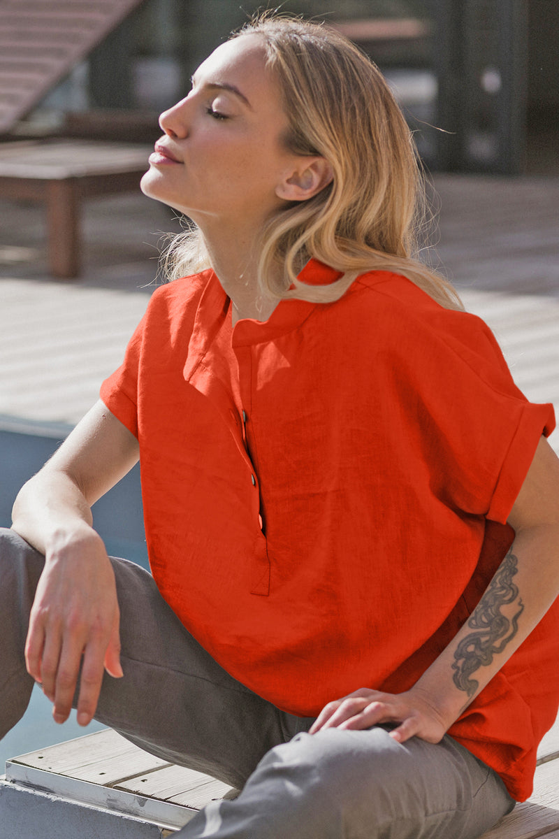 chemisier en lin lavé manches courtes Corail 