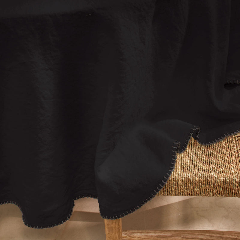 Nappe en lin ronde sur mesure avec point de cheval encre noire