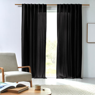Rideau en lin drapé sur mesure Noir