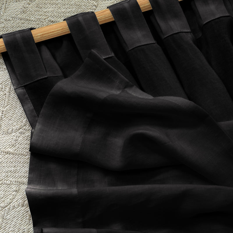 Rideau non doublé en lin sur mesure Noir à pattes cachées